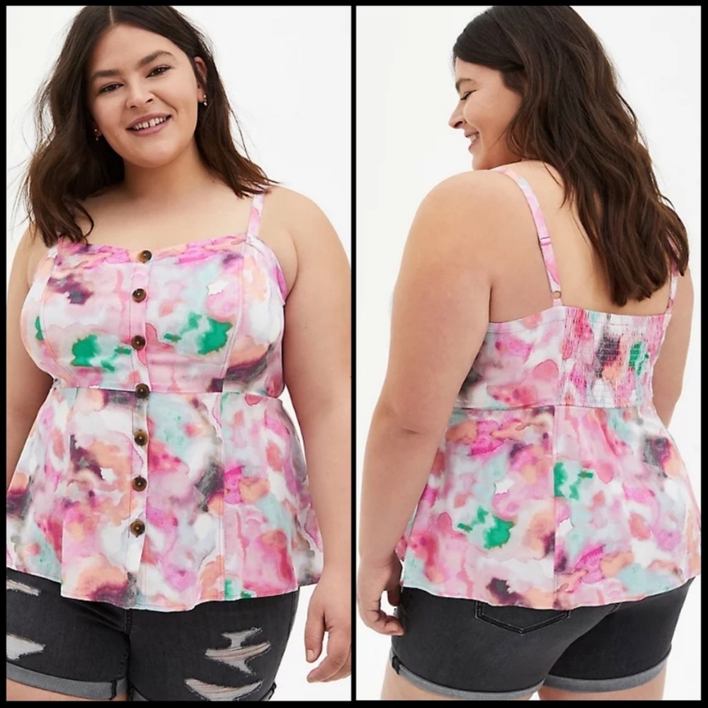 Torrid Womens Shirt Tank Multi Color Watercolor Twill Fit and Flare 12 Large